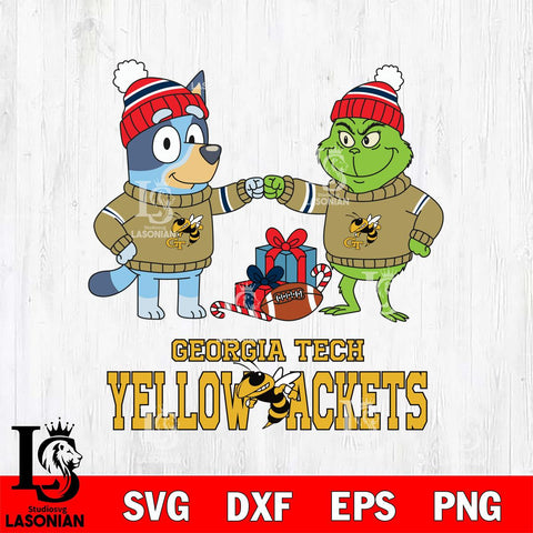 Georgia Tech Yellow Jackets Bluey With Grinch Christmas File Cut, NCAA SVG DXF EPS PNG FILE, Digital Download,Instant Download, Silhouette