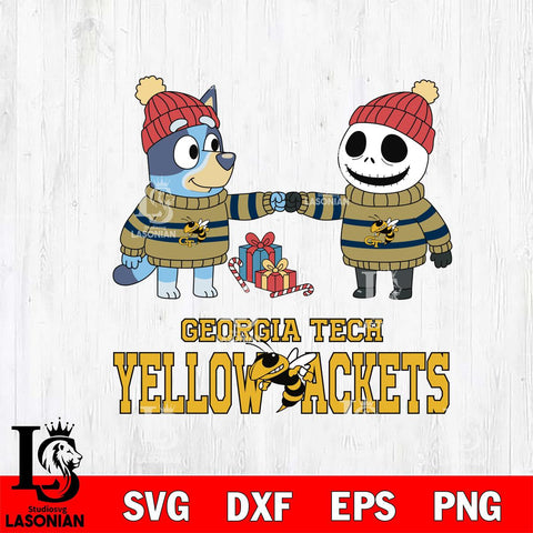 Georgia Tech Yellow Jackets Bluey With Jack Skellington Christmas File Cut, NCAA SVG DXF EPS PNG FILE, Digital Download,Instant Download, Silhouette