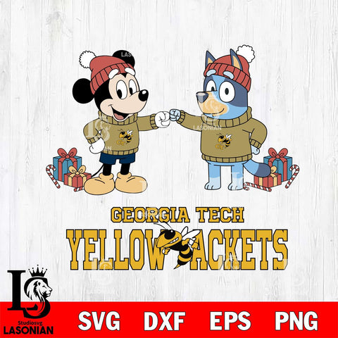Georgia Tech Yellow Jackets Bluey With Mickey Christmas File Cut, NCAA SVG DXF EPS PNG FILE, Digital Download,Instant Download, Silhouette