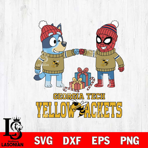 Georgia Tech Yellow Jackets Bluey With Spider man Christmas File Cut, NCAA SVG DXF EPS PNG FILE, Digital Download,Instant Download, Silhouette