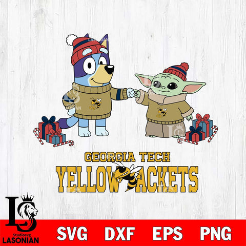 Georgia Tech Yellow Jackets Bluey With Yoda Christmas File Cut, NCAA SVG DXF EPS PNG FILE, Digital Download,Instant Download, Silhouette