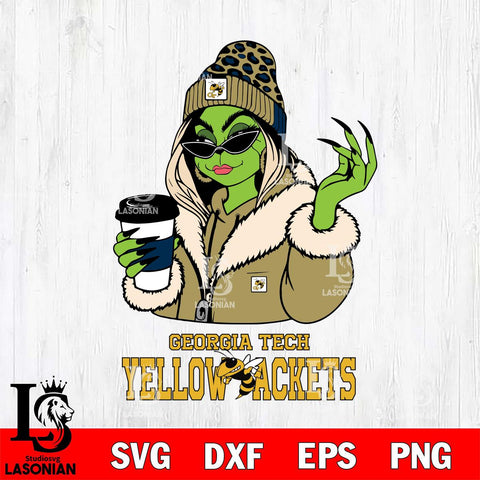 Georgia Tech Yellow Jackets Boujee Grinch Girls Christmas Cut Files Cricut, Svg Dxf Eps Png file, Digital download , Silhouette