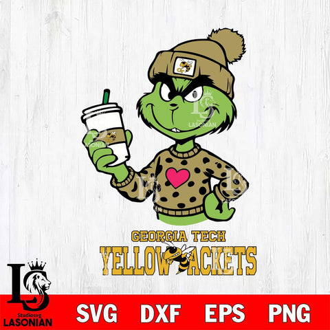 Georgia Tech Yellow Jackets Boujee Grinch Heart Christmas Cut Files Cricut, Svg Dxf Eps Png file, Digital download , Silhouette