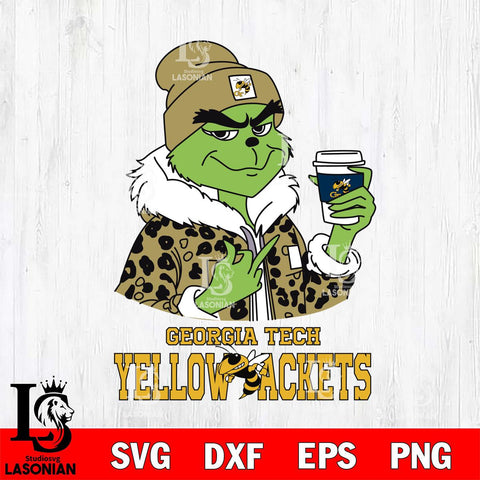 Georgia Tech Yellow Jackets Boujee Grinch Leopard Christmas Cut Files Cricut, Svg Dxf Eps Png file, Digital download , Silhouette