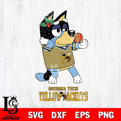 Georgia Tech Yellow Jackets Christmas Bluey Bandit Heeler Cut Files,Bluey Cricut,Christmas Svg , Bluey svg , Digital Download, dxf eps png pdf file