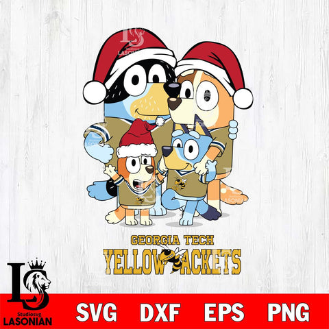 Georgia Tech Yellow Jackets Christmas Bluey Family Sport Cut Files,Bluey Cricut,Christmas Svg , Bluey svg , Digital Download, dxf eps png pdf file