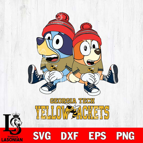 Georgia Tech Yellow Jackets Christmas Bluey & Bingo Sit Cut Files,Bluey Cricut,Christmas Svg , Bluey svg , Digital Download, dxf eps png pdf file