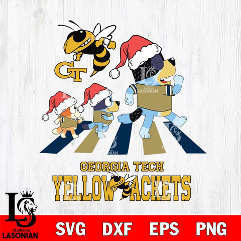 Georgia Tech Yellow Jackets Christmas Family Bluey Walking Cut Files,Bluey Cricut,Christmas Svg , Bluey svg , Digital Download, dxf eps png pdf file