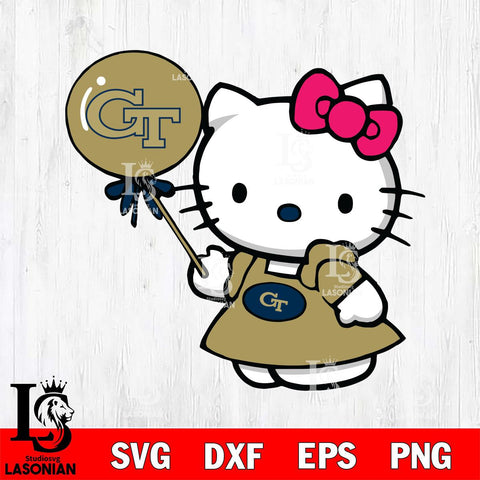 Georgia Tech Yellow Jackets Cute Hello Kitty 2 Svg Eps Dxf Png File, Digital Download, Instant Download