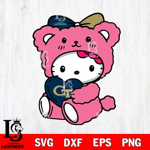 Georgia Tech Yellow Jackets Cute Hello Kitty 3 Svg Eps Dxf Png File, Digital Download, Instant Download