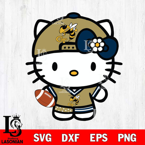 Georgia Tech Yellow Jackets Cute Hello Kitty Football 10 Svg Eps Dxf Png File, NCAA svg, Digital Download, Instant Download