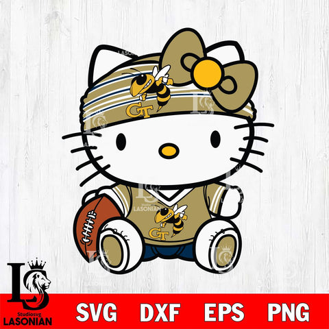 Georgia Tech Yellow Jackets Cute Hello Kitty Football 12 Svg Eps Dxf Png File, NCAA svg, Digital Download, Instant Download