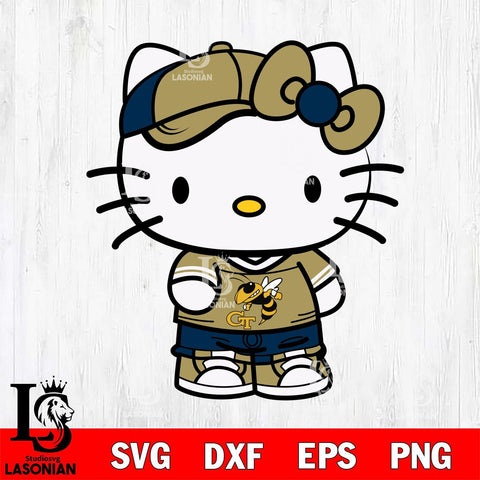 Georgia Tech Yellow Jackets Cute Hello Kitty Football 2 Svg Eps Dxf Png File, NCAA svg, Digital Download, Instant Download