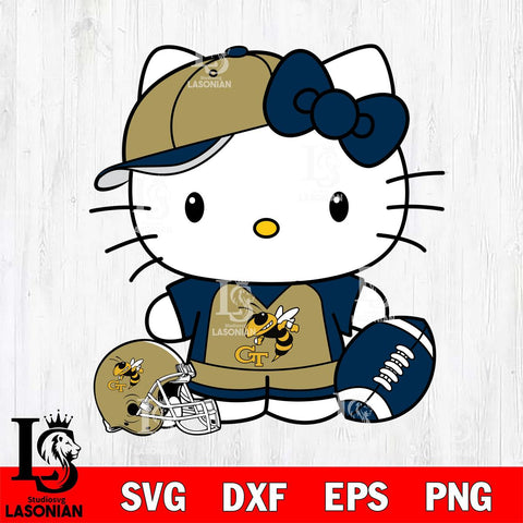 Georgia Tech Yellow Jackets Cute Hello Kitty Football 4 Svg Eps Dxf Png File, NCAA svg, Digital Download, Instant Download