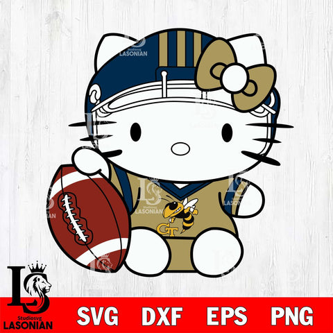 Georgia Tech Yellow Jackets Cute Hello Kitty Football 5 Svg Eps Dxf Png File, NCAA svg, Digital Download, Instant Download