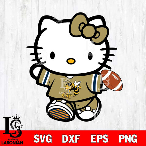 Georgia Tech Yellow Jackets Cute Hello Kitty Football 7 Svg Eps Dxf Png File, NCAA svg, Digital Download, Instant Download