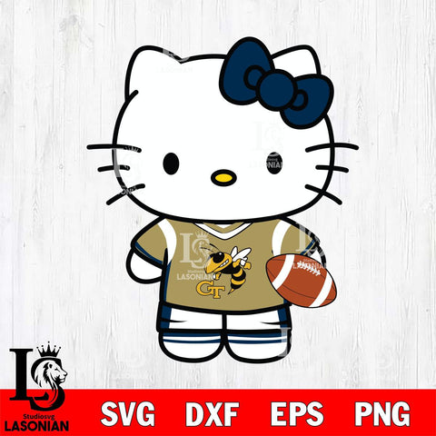 Georgia Tech Yellow Jackets Cute Hello Kitty Football 8 Svg Eps Dxf Png File, NCAA svg, Digital Download, Instant Download