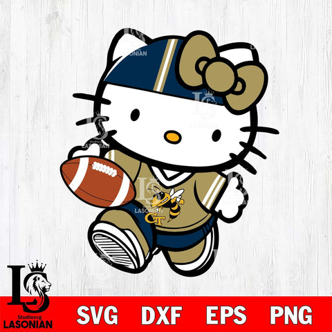 Georgia Tech Yellow Jackets Cute Hello Kitty Football 9 Svg Eps Dxf Png File, NCAA svg, Digital Download, Instant Download