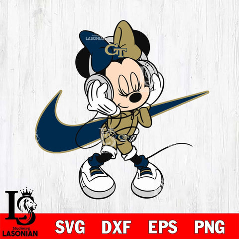 Georgia Tech Yellow Jackets Cute Minnie Mouse Dancing Svg Eps Dxf Png File, NCAA svg, Digital Download, Instant Download