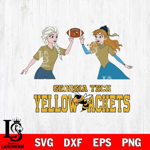 Georgia Tech Yellow Jackets Elsa & Anna Football Cricut,Christmas SVG DXF EPS PNG FILE, NCAA Digital Download,Instant Download, Silhouette