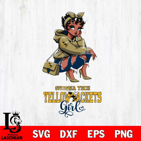 Georgia Tech Yellow Jackets Fashion Black Fan Girl Betty Boop, Svg Eps Dxf Png File, Digital Download