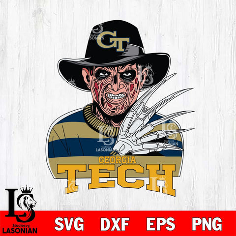 Georgia Tech Yellow Jackets Freddy Krueger Horror Halloween Svg Eps Dxf Png File, NCAA svg, Digital Download, Instant Download