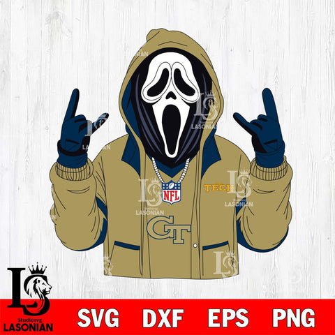 Georgia Tech Yellow Jackets Ghostface Scream Football Halloween Svg Eps Dxf Png File, NCAA svg, Digital Download, Instant Download