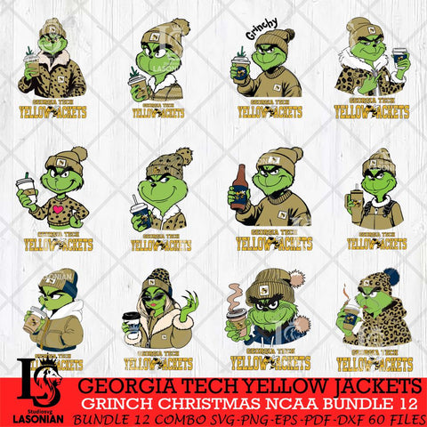 Georgia Tech Yellow Jackets Grinch Christmas NCAA Bundle 12 Svg Eps Dxf Png File,Cricut files, Digital Download, Instant Download