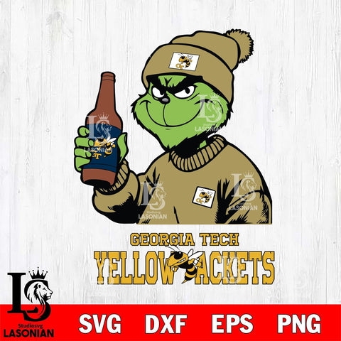 Georgia Tech Yellow Jackets Grinch Drinking Beer Christmas Cut Files Cricut, Svg Dxf Eps Png file, Digital download , Silhouette