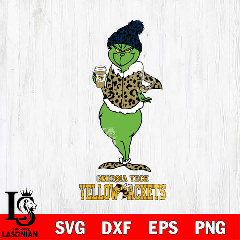 Georgia Tech Yellow Jackets Grinch Leopard Coffee Svg Eps Dxf Png File, Digital Download, Instant Download