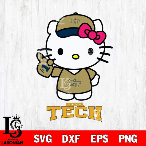 Georgia Tech Yellow Jackets Hello Kitty Best Fan Svg Eps Dxf Png File, Digital Download, Instant Download