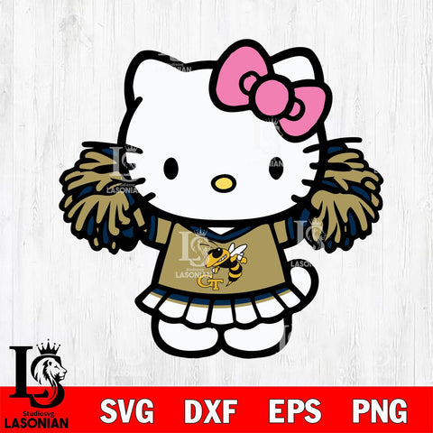 Georgia Tech Yellow Jackets Hello Kitty Cheerleader 3 Svg Eps Dxf Png File, Digital Download, Instant Download