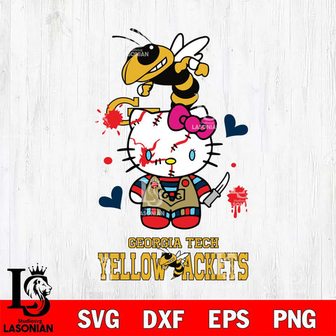 Georgia Tech Yellow Jackets Hello Kitty Horror 2 Svg Eps Dxf Png File, Digital Download
