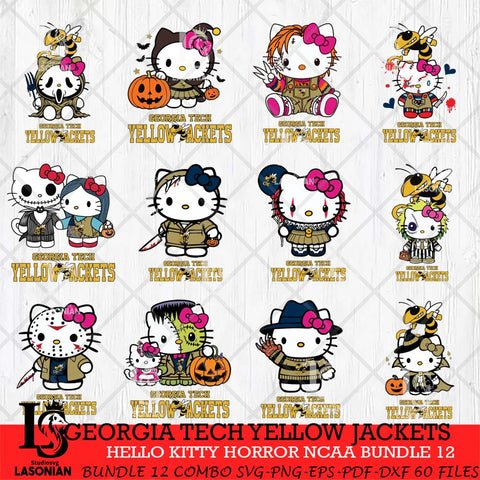Georgia Tech Yellow Jackets Hello Kitty Horror NCAA Bundle 12 SVG Svg Eps Dxf Png File, Digital Download