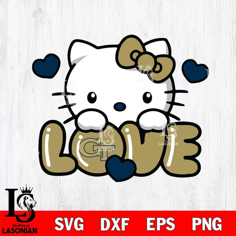 Georgia Tech Yellow Jackets Hello Kitty Love Svg Eps Dxf Png File, Digital Download, Instant Download