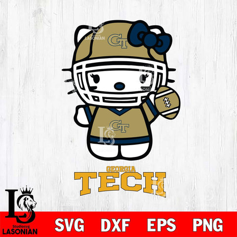 Georgia Tech Yellow Jackets Hello Kitty NCAA 1 Svg Eps Dxf Png File, Digital Download, Instant Download