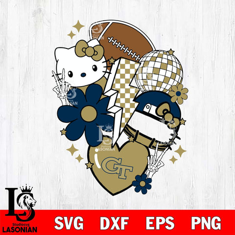 Georgia Tech Yellow Jackets Hello Kitty NCAA 2 Svg Eps Dxf Png File, Digital Download, Instant Download
