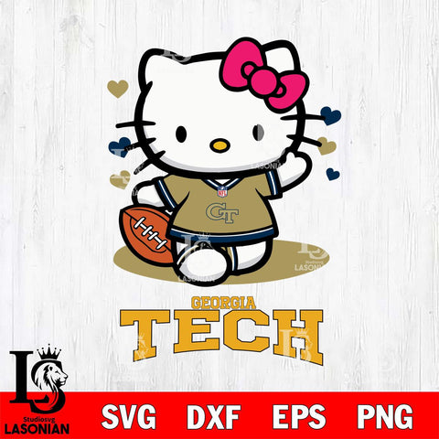 Georgia Tech Yellow Jackets Hello Kitty NCAA 3 Svg Eps Dxf Png File, Digital Download, Instant Download