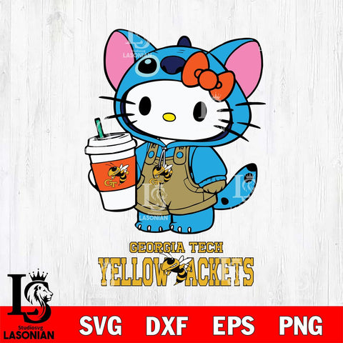 Georgia Tech Yellow Jackets Hello Kitty Stitch Svg Eps Dxf Png File, NCAA svg, Digital Download, Instant Download