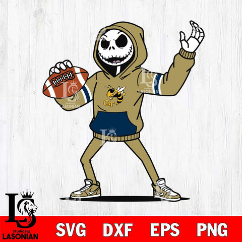 Georgia Tech Yellow Jackets Jack Skellington Football Christmas File Cut, NCAA SVG DXF EPS PNG FILE, Digital Download , Criucut , Silhouette