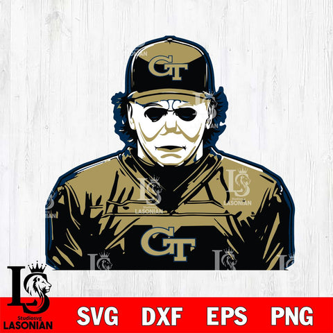 Georgia Tech Yellow Jackets Michael Myers Horror Halloween Svg Eps Dxf Png File, NCAA svg, Digital Download, Instant Download