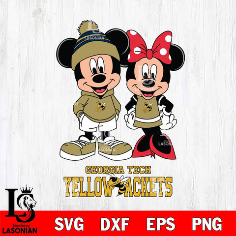 Georgia Tech Yellow Jackets Mickey Minnie Mouse Cute Football Svg Eps Dxf Png File, NCAA svg , File Cut , Digital Download , Instant Download, Cut Svg Files