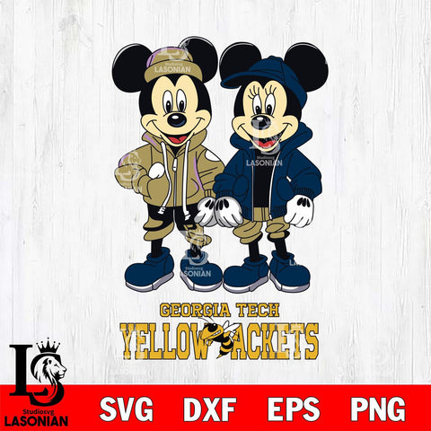 Georgia Tech Yellow Jackets Mickey Minnie Mouse Football Svg Eps Dxf Png File, NCAA svg , File Cut , Digital Download , Instant Download, Cut Svg Files