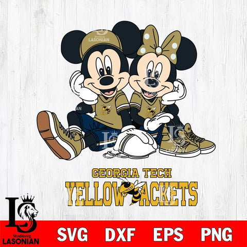 Georgia Tech Yellow Jackets Mickey Minnie Mouse Football Sit Svg Eps Dxf Png File, NCAA svg , File Cut , Digital Download , Instant Download, Cut Svg Files