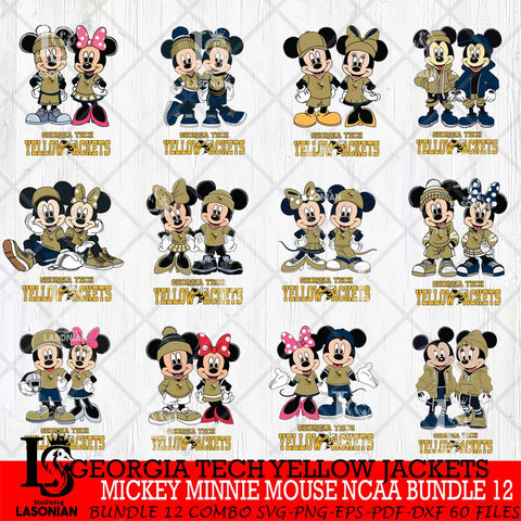 Georgia Tech Yellow Jackets Mickey Minnie Mouse NCAA Bundle 12 Svg Eps Dxf Png File, Bundle NCAA svg , File Cut , Digital Download , Instant Download, Cut Svg Files