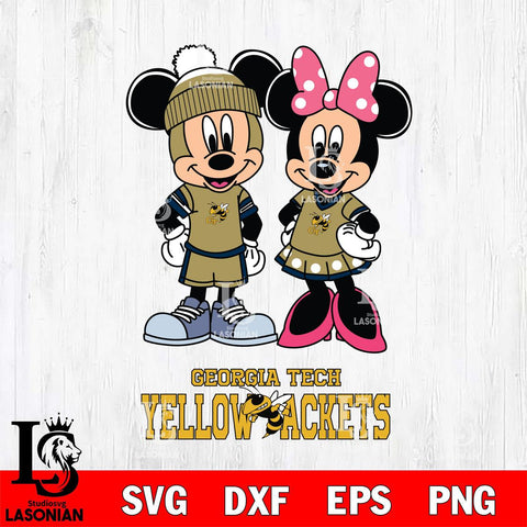 Georgia Tech Yellow Jackets Mickey Minnie Mouse Pink Svg Eps Dxf Png File, NCAA svg , File Cut , Digital Download , Instant Download, Cut Svg Files