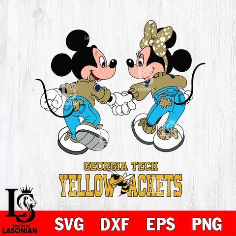 Georgia Tech Yellow Jackets Mickey Minnie Valentine Rugby Svg Eps Dxf Png File, Digital Download ,Instant Download, Cricut File