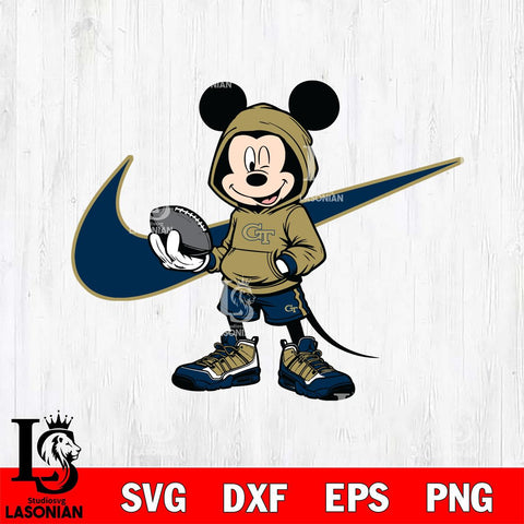 Georgia Tech Yellow Jackets Mickey Wearing Hoodie Sport Svg Eps Dxf Png File, NCAA svg, Digital Download, Instant Download