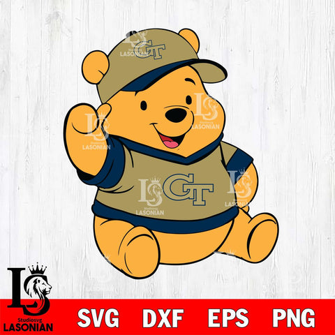 Georgia Tech Yellow Jackets Pooh Bear Svg Eps Dxf Png File, NCAA svg, Digital Download, Instant Download