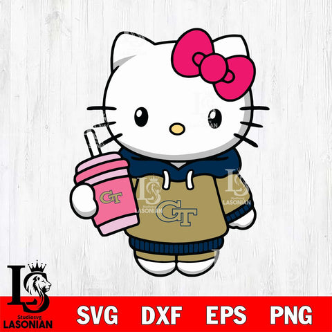 Georgia Tech Yellow Jackets Pretty Hello Kitty Svg Eps Dxf Png File, Digital Download, Instant Download